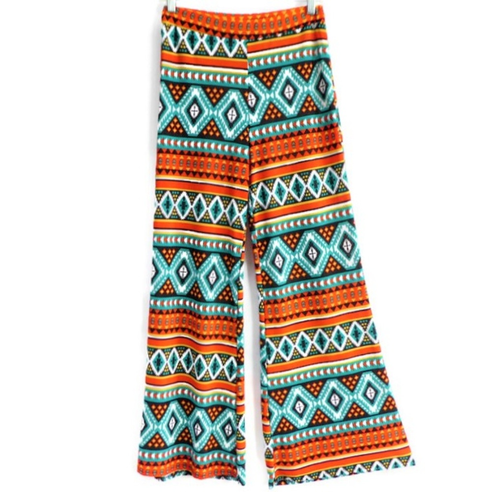 Rainbow Pants Wide Leg Flare Boho Hippie 60s 70s M